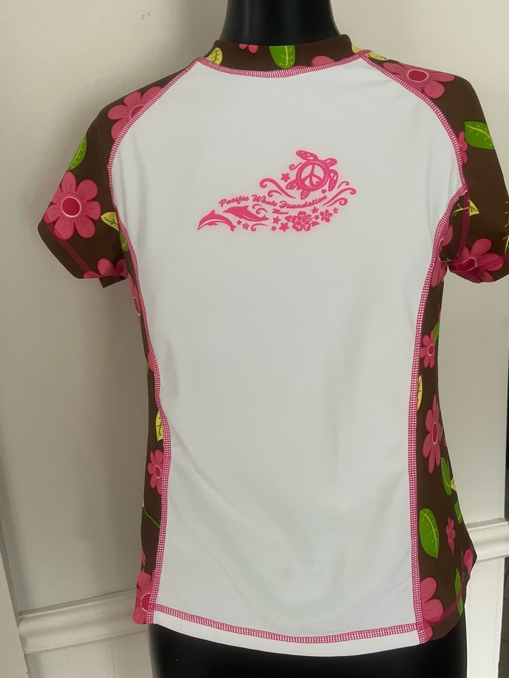 Kids Floral Rash Guard One-Piece - Pink & Brown